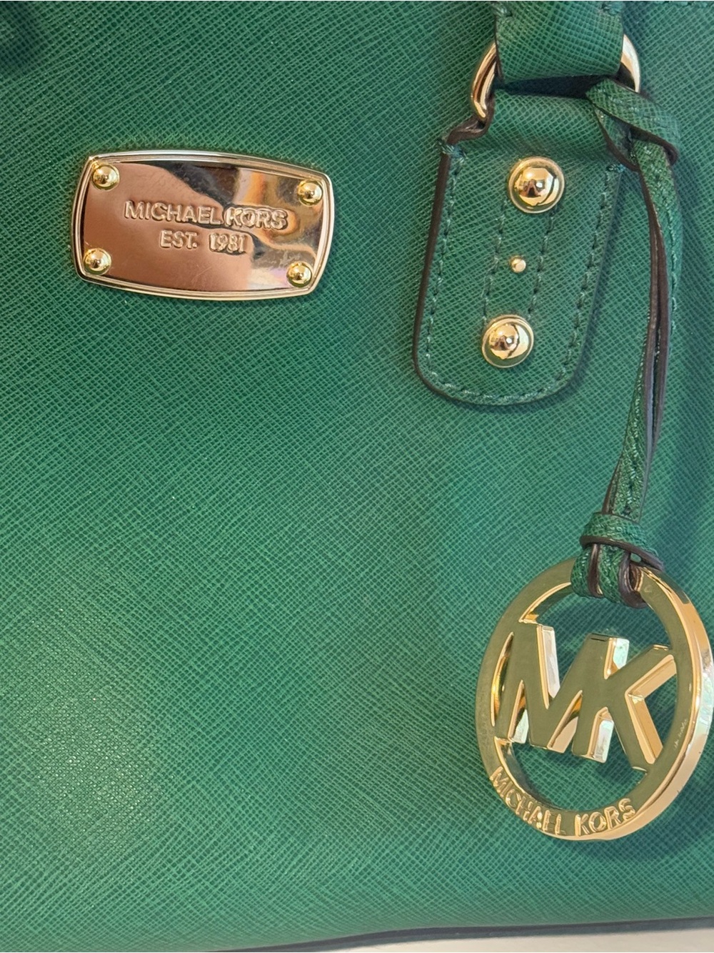 Michael Kors Green Saffiano Leather Dome Satchel Bag - Picture 3 of 4